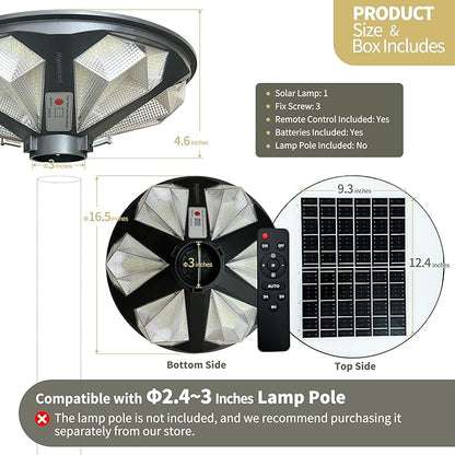 Outdoor Solar Lamp Post Light with Motion Sensor, Dusk to Dawn IP65 Waterproof, 648 LEDs Solar Powered Street Light with Remote for Garden, Lawn, Pathway, Yard (Not Included Pole)