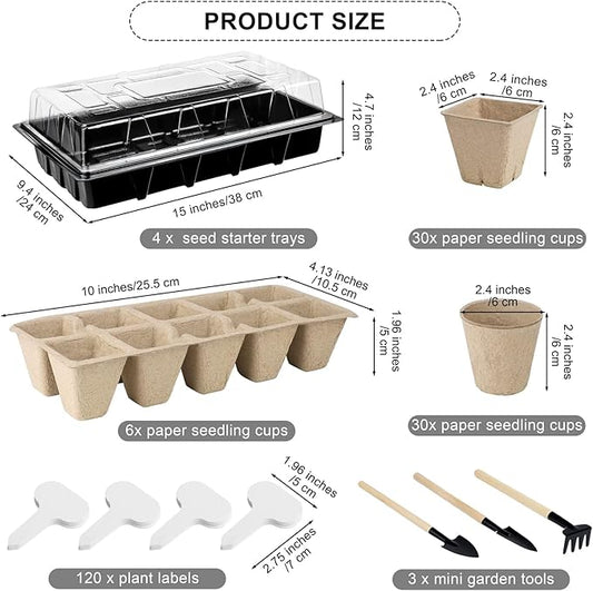 Aodaer 193 Pack Seed Starter Kit Including Seed Starter Tray Peat Pots for Seedlings with Plant Labels, Tool, Plastic Growing Trays Germination Tray Paper Seedling Cups for Indoor Outdoor Garden