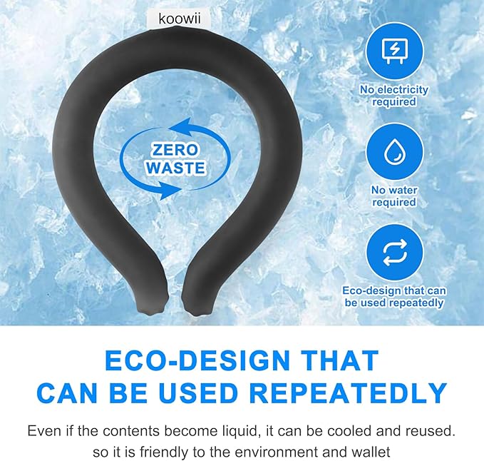 2-Pack Reusable Neck Cooling Tubes with Insulated Bag – Fast Freeze Ice Neck Wraps for Hot Weather, Sports & Outdoor Use, Eco-Friendly Ice Ring for Instant Cooling Relief Size M (Black, Set of 2)