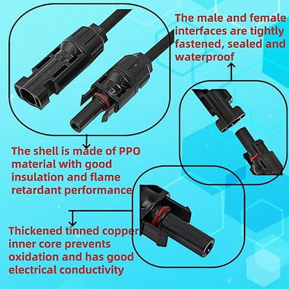 1 Pair Solar Y connectors 1 to 4-Turn Waterproof Parallel Solar connectors, 12AWG tinned Copper Solar Panel Cable Plug connectors (M/FFFF and F/MMMM)
