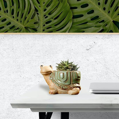 DIYOMR Small Ceramic Planter Pot, 4.3" Vintage Bronze Animal Planters Ceramic Flowerpot Succulent Pots Cactus Pot for Office Home Desktop Decor - Plants Not Included (Turtle Pot)