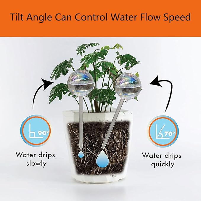 17 Oz 2 Weeks Glass Plant Watering Globes Large for Indoor Outdoor Potted Plants Self Watering Planter Insert Bulbs Water Plants While Away Vacation Devices (Iridescent Large 2-Pack)