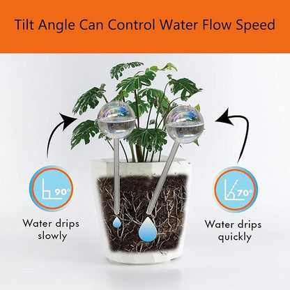 17 Oz 2 Weeks Glass Plant Watering Globes Large for Indoor Outdoor Potted Plants Self Watering Planter Insert Bulbs Water Plants While Away Vacation Devices (Iridescent Large 2-Pack)