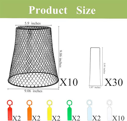 C CRYSTAL LEMON Garden Cloches for Plants, 10-Pack 9x9 in Wire Plant Protectors, Metal Plant Cages with 30 U-Shaped Ground Stakes & 20 Plant Labels, Protect Seedlings from Rabbits, Squirrels & Birds