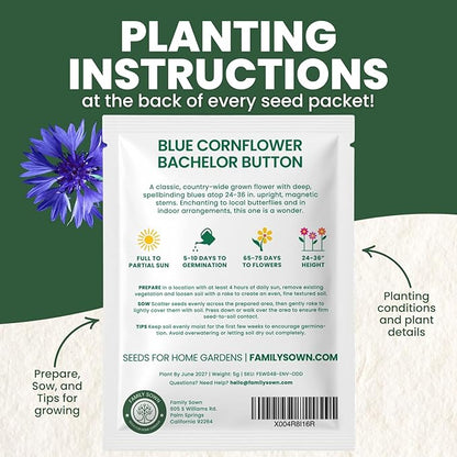 Blue Cornflower – 800 Seeds for Planting – 2026 Season – 5 Gram Pouch