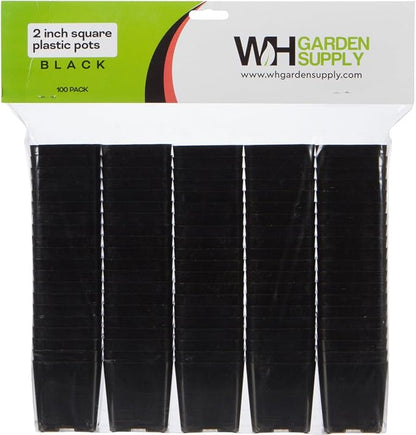 Pack of 2 Inch Plastic Flower Pots for Seedlings, or Succulents (100 Pots, Black)