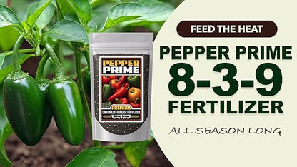 Fertilizer Commercial Grade | Pepper Prime 8-3-9 | 1 Pound | Custom Professional Mix Blend | Controlled-Release Granular | Chelated Micronutrients | Season-Long Feed | Container and In-Ground Plants