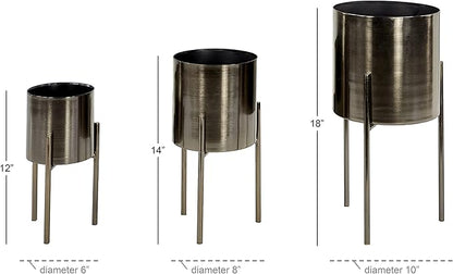 Deco 79 Metal Indoor Outdoor Planter Large Planter Pot with Removable Stand, Set of 3 Planters 18", 14", 12"H, Black