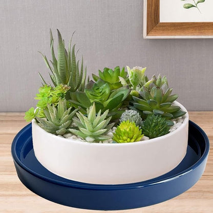 Plant Saucer Pot Tray Planter Saucers 4 Pack 4 inch, 5 6 7 8 9 10 11 12 13 15 Inch for Indoors Outdoor, Durable Sturdy Ceramic Flower Drainage drip Water Tray for Glazed Pots Base ((4.5"/4.1"-Blue)
