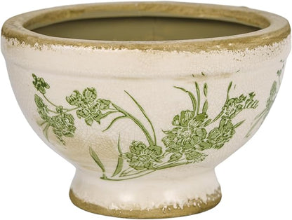 Vintage Ice Crackle Grazd Ceramic Flower Pot with Drainage Holes, 4.33 Inch Rustic Planter for Indoor Plants, Outdoor Garden, Farmhouse Gift Tuscan Decor (Green)