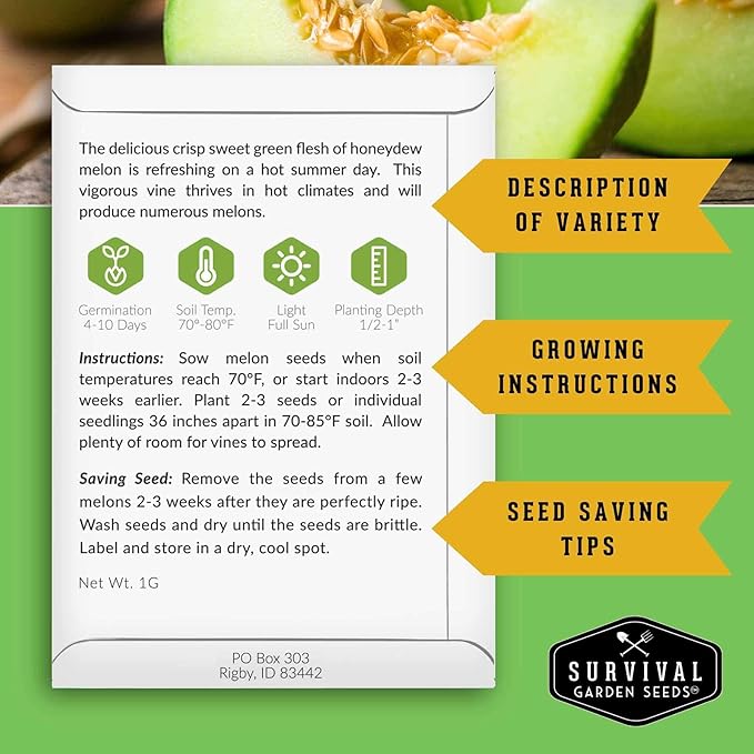 Fruit Seeds for Planting - 8 Variety Pack | Watermelon, Cantaloupe, Melon, Strawberry, Ground Cherry for Home Vegetable Gardens - Non-GMO Heirloom Fruits - Survival Garden Seeds