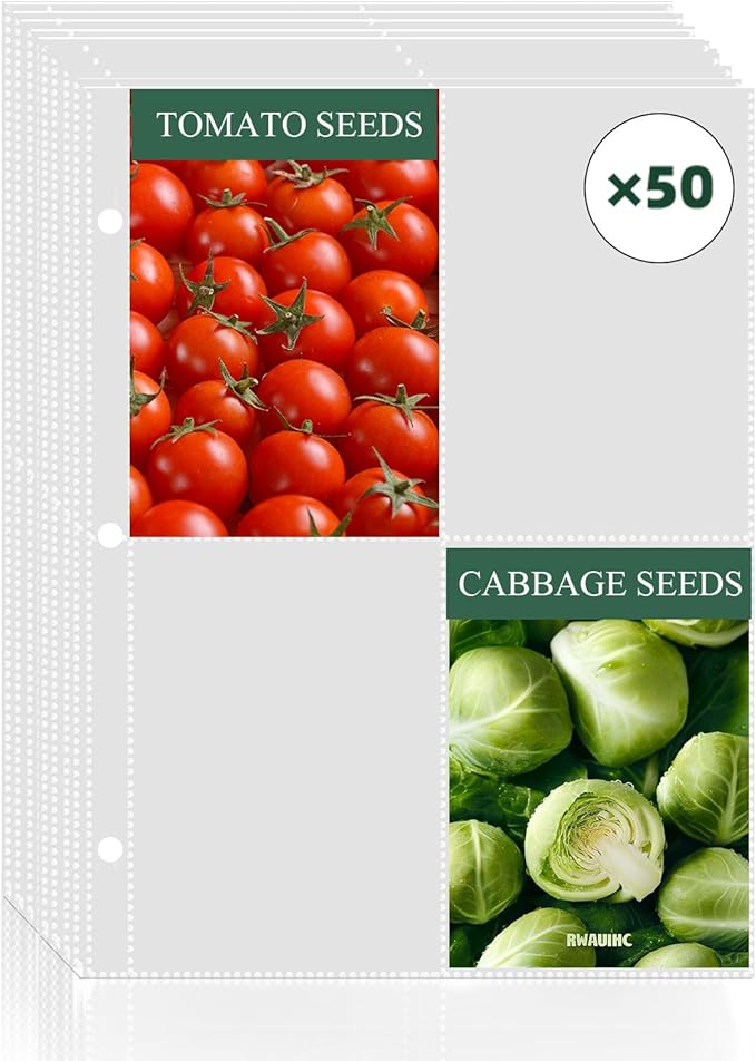 50 Pack 200 Pockets Seed Packet Binder Sleeves, Garden Seed Storage Organizer Pages for 3 Ring Binder, Slot Size 4x5.5 Clear Sleeves for Seed Holder Container, Seed Saver Protector