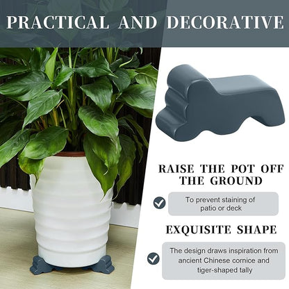 Kigeli 6 Pcs Resin Garden Pot Feet for Outdoor Planters 3 Inch Long 1.5 Inch Tall Flower Handmade Elevator Plant Feet Frost Proof Lifter for 14-20 in Pot(Blue Gray,Classic)