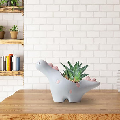 HVEST Dinosaur Shaped Planter, Cute Funny Blue Animal Dinosaur Succulent Cactus Plant Pots for Family Friends, Mini Dinosaur Ceramic Planters for Indoor Home Office Garden Desktop Decoration