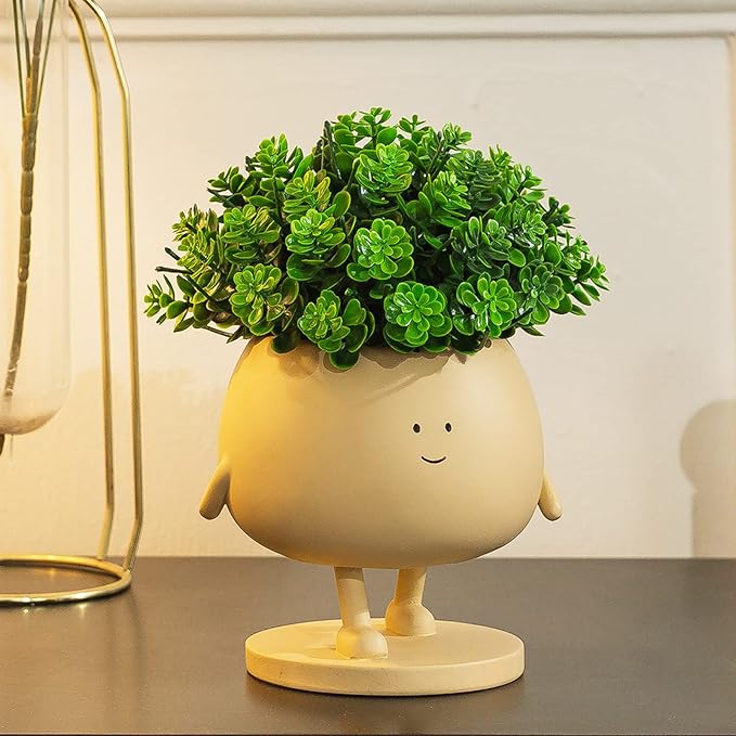 Face Plant Pots, Succulent Pots, 4.9 Inch Head Planters for Indoor, Cute Resin Flower Pot with Drainage Hole, Unique Cactus Planter, Small Planter Pots for Mini Plant (1 Pack)