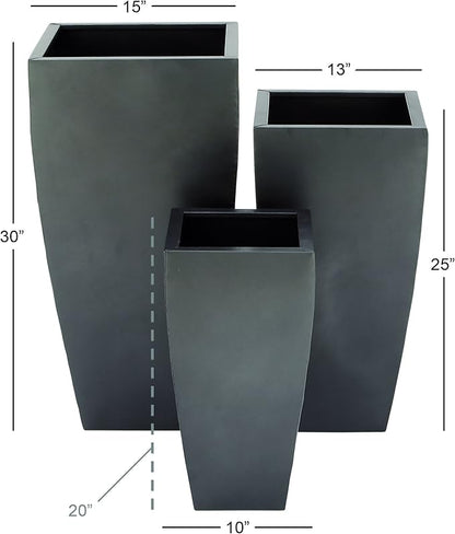 Deco 79 Metal Indoor Outdoor Planter Large Planter Pot with Tapered Base, Set of 3 Planters 20", 25", 30"H, Dark Gray