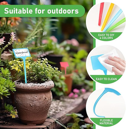 120 Pcs Plastic Plant Label Signs, Plastic Plant T Type Tags Plant Markers Stakes, Garden Plant Labels, with 2 Marker Pens for Flower Herb Pot Plant