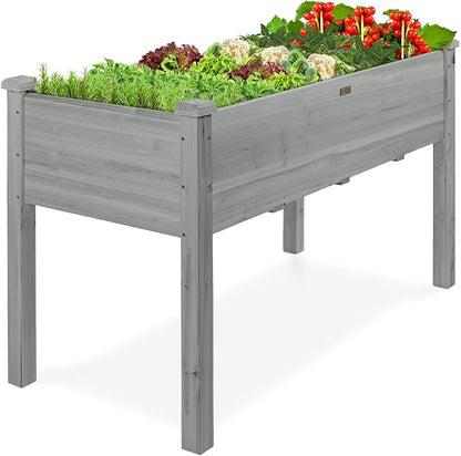 Best Choice Products 48x24x30in Raised Garden Bed, Elevated Wood Planter Box Stand for Backyard, Patio, Balcony w/Bed Liner, 200lb Capacity - Gray