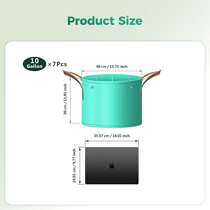 7 Pcs 10 Gallon Grow Bags, PE Garden Grow Bags for Plants with Branch-Binding Holes and Bottom Drain Holes, Ideal for Vegetables, Strawberries and Flowers
