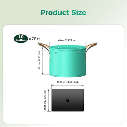 7 Pcs 10 Gallon Grow Bags, PE Garden Grow Bags for Plants with Branch-Binding Holes and Bottom Drain Holes, Ideal for Vegetables, Strawberries and Flowers