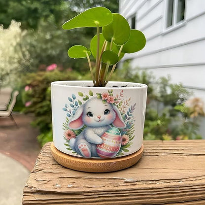 DreamAutumn Easter Bunny Rabbit Ceramic Planters Ceramic Pots with Saucers Orchid Pots for Plants Succulents Pots Office Desk Garden Balconys New Home Decor,Gifts for Mom Mother Grandmother
