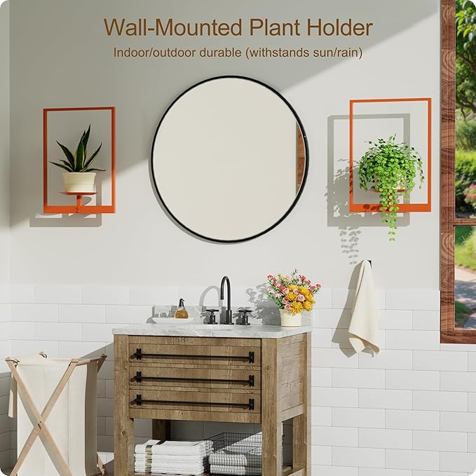 Orange Metal Wall Plant Holder - 2-Pack Wall Mounted Plant Stands and Hanging Holders for Indoor Planter and Flower Pot -Rectangle Decor Shelf for Plant Storage (Pot Not Included)