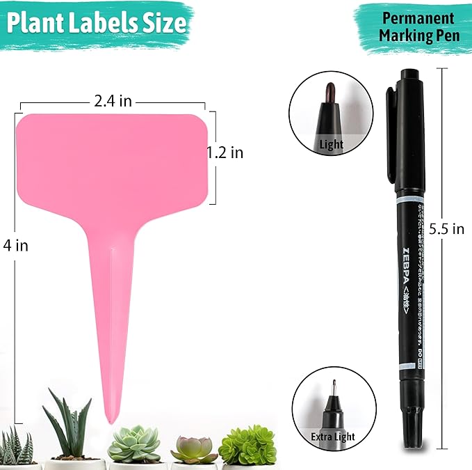 Plant Labels Tags 200Pcs T-Type Plant Markers Plastic Plant Label Tags Garden Labels Tags Plant Labels for Outdoor Garden Waterproof Plant Label Identification Stakes with Permanent Marking Pen (Pink)