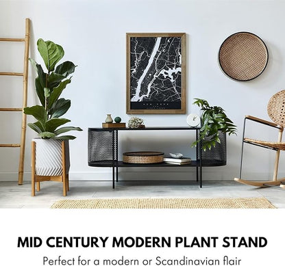 Fox & Fern Bamboo Plant Stand — 11.8 Inch Fixed Size Wooden Mid Century Planter Stand for Indoor Planters (Not Included) - Large Flower Pot Holder for Indoor Big Pots - Plug In Design - Bamboo