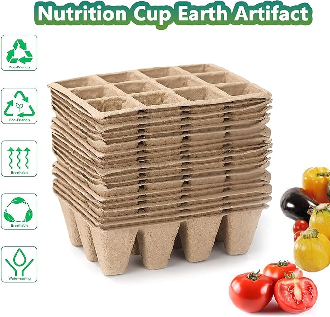 360 Cells Seed Starter Tray, 30 Pack Biodegradable Peat Pots with 200 Labels, Plant Starter Kit for Seedlings