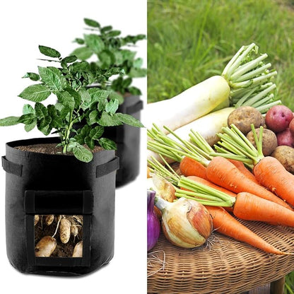 ELEOPTION Plant Grow Bags 7 Gallon 2PCS, Non-Woven Garden Potato Carrot Tomato Vegetable Planting Bag with Handles and Flap, Fabric Pots Heavy Duty Planter Bags (Black)