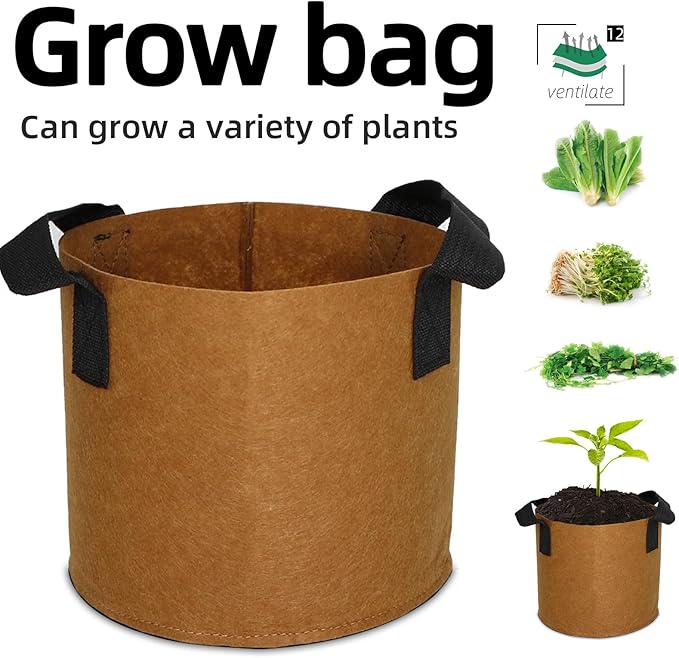 Grow Bags,Growing Pot Bags Garden Grow Bag Indoor Outdoor Fabric Aeration Plant Pot Container Flower Vegetable Pouch (Coffee,12Gallon)