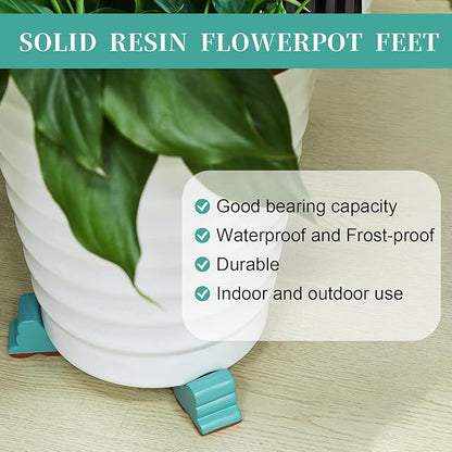 Kigeli 6 Pcs Resin Garden Pot Feet for Outdoor Planters 3 Inch Long 1.5 Inch Tall Flower Handmade Elevator Plant Feet Frost Proof Lifter for 14-20 in Pot(Blue,Classic)