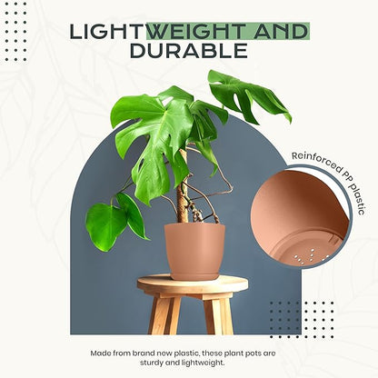 Utopia Home - Plant Pots Indoor with Drainage - 7/6.6/6/5.3/4.8 Inches Home Decor Flower Pots - Plastic Planters for Indoor Plants, Cactus, Succulents Pot (Terracotta, Pack of 10)