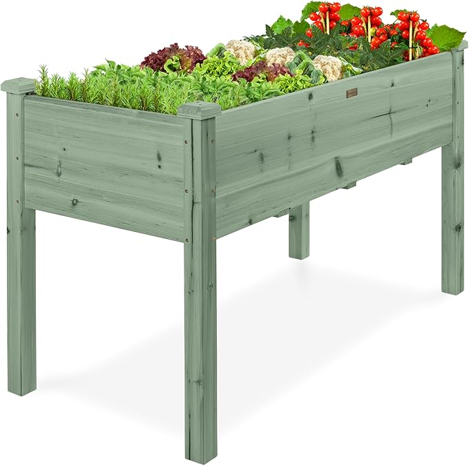 Best Choice Products 48x24x30in Raised Garden Bed, Elevated Wood Planter Box Stand for Backyard, Patio, Balcony w/Bed Liner, 200lb Capacity - Sage