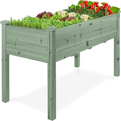 Best Choice Products 48x24x30in Raised Garden Bed, Elevated Wood Planter Box Stand for Backyard, Patio, Balcony w/Bed Liner, 200lb Capacity - Sage