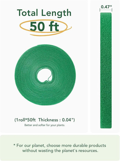 LE TAUCI Plant Ties, Garden Tape for Plant, Reusable Adjustable Thicker Support for Growing, Strong Grip, Tomato Vines Indoor Outdoor, 50 ft x 0.47 Inch, 1 roll, Green