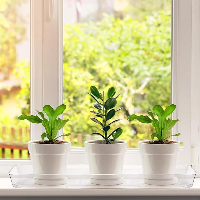 Kingrol 16 Pack Rectangular Plant Drip Trays, Clear Plant Saucers for Indoors, Thick Plastic Window Sill Plant Trays for Flower Pot Planter