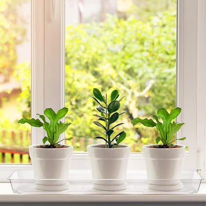 Kingrol 16 Pack Rectangular Plant Drip Trays, Clear Plant Saucers for Indoors, Thick Plastic Window Sill Plant Trays for Flower Pot Planter