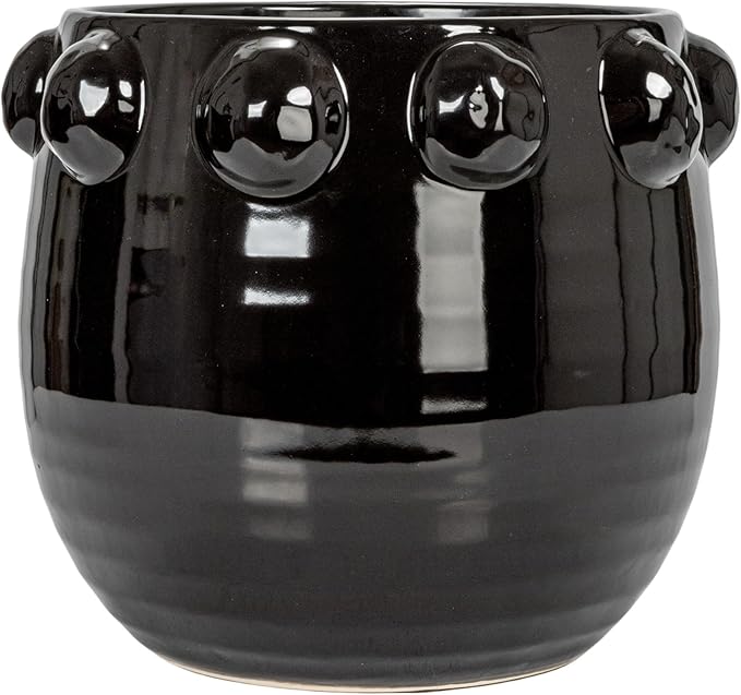Creative Co-Op Round Terra-Cotta Planter with Raised Dots Design, Black