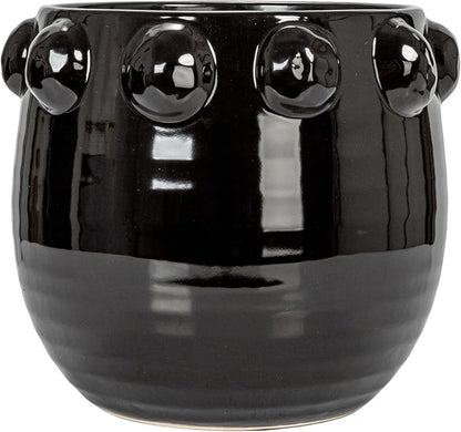 Creative Co-Op Round Terra-Cotta Planter with Raised Dots Design, Black