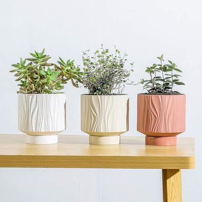 UBEE Ceramic Plant Pots for Indoor Plant, 5.5 inch Succulent Pot with Drainage Hole and Saucer, Flower Pot for Garden Home Desktop Office, Terracotta