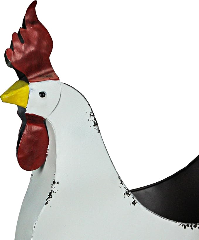 Zeckos Rustic White Finish Metal Rooster Planter - Indoor/Outdoor Decorative Flower Pot for Home and Garden - 15.5 Inches Long - Farmhouse Style Accent Piece