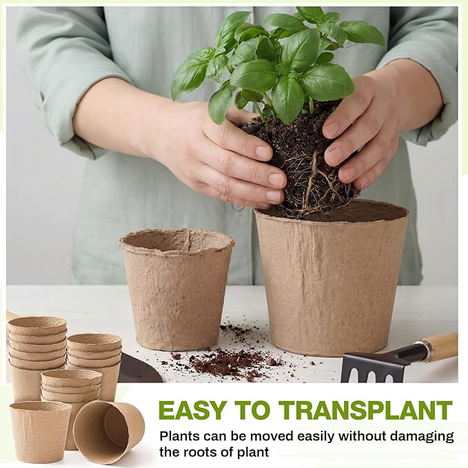 Karenhi 16 Pcs Peat Pots 6 Inch Biodegradable Organic Seed Starting Pots with Drainage Holes Round Nursery Plants for Vegetables, Herbs, Flowers Indoor Garden Germination