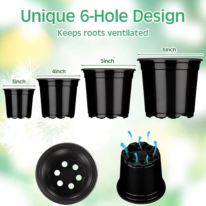 Eaasty 200 Pcs Plastic Plant Pots 3 4 5 6 Inch Plant Nursery Pots with Drainage Holes Black Garden Pots Round Seedling Pots Thickened Soft Plastic Flower Pots for Seedling Cutting Transplanting