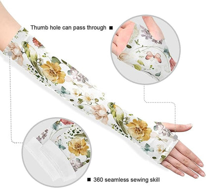 Wamika Gardening Sleeves Spring Globe Daisy Flowers Farm Sun Protective Arm Sleeves with Tumb Hole