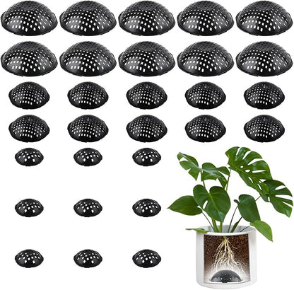 30 PCS Flower Pot Hole Mesh Pad, 3 Assorted Sizes Semi-Arc Plastic Planter Bottom Drainage Mats for Bonsai Plant, Succulents, Potting, Breathable Gasket Prevent Clogging and Soil Loss, Black