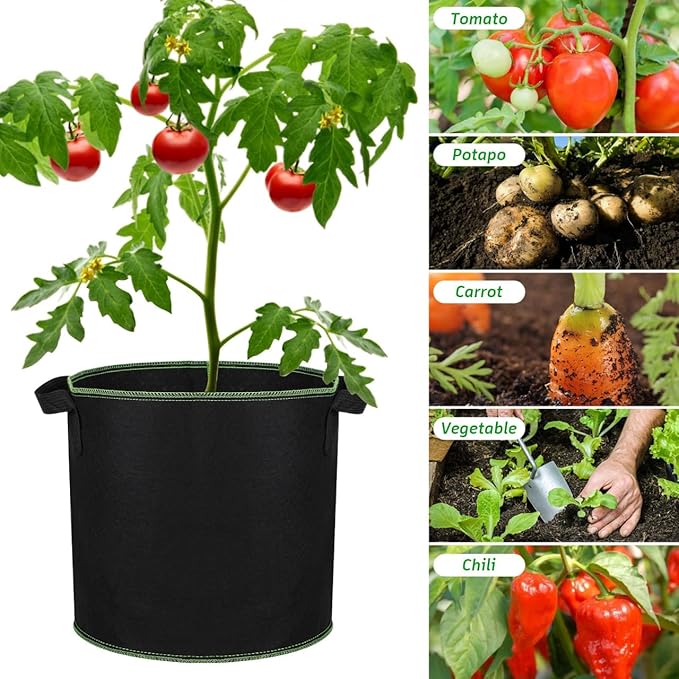 Grow Bags Fabric Plant Bag: 5 Pcs 4 Gallon Planter Bags with Handles - Heavy Duty Grow Pots Nonwoven Garden Bag for Plants Flower Vegetable Gardening