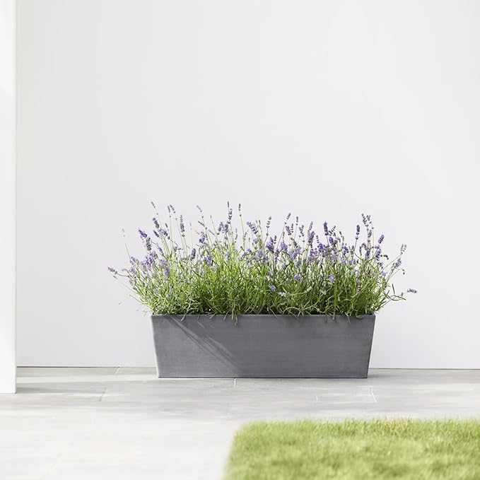 Ecopots Bruges Durable Modern Rectangular Indoor/Outdoor Recycled-Based Composite Flower Pot Planter, Grey, 31.5"