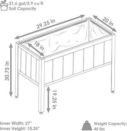 Sunnydaze Steel-Framed Acacia Wood Raised Garden Bed with Legs - 30.75-Inch H - Removable Planter Bag - Gray