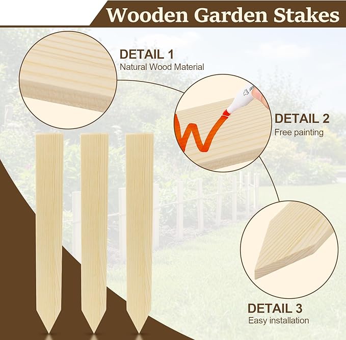 24 Pcs 11.4 Inch Wooden Garden Stakes with 65 Feet Jute Twine, Survey Grading Stakes, Plant Support Stake, Sign Posts for Silt Fence Yard Farm Boundaries Baselines, Garden Decoration